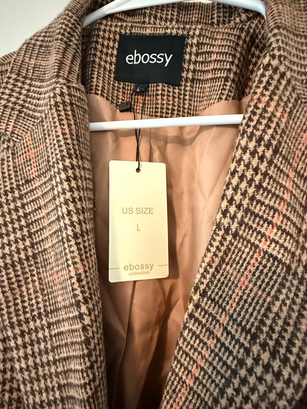 NWT Ebossy Brown Glen Plaid Houndstooth Blazer Jacket Single Button Casual Work🧡 - Picture 5 of 8